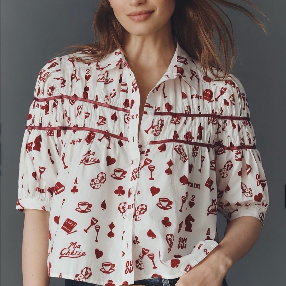 Maeve White and Red Graphic Blouse